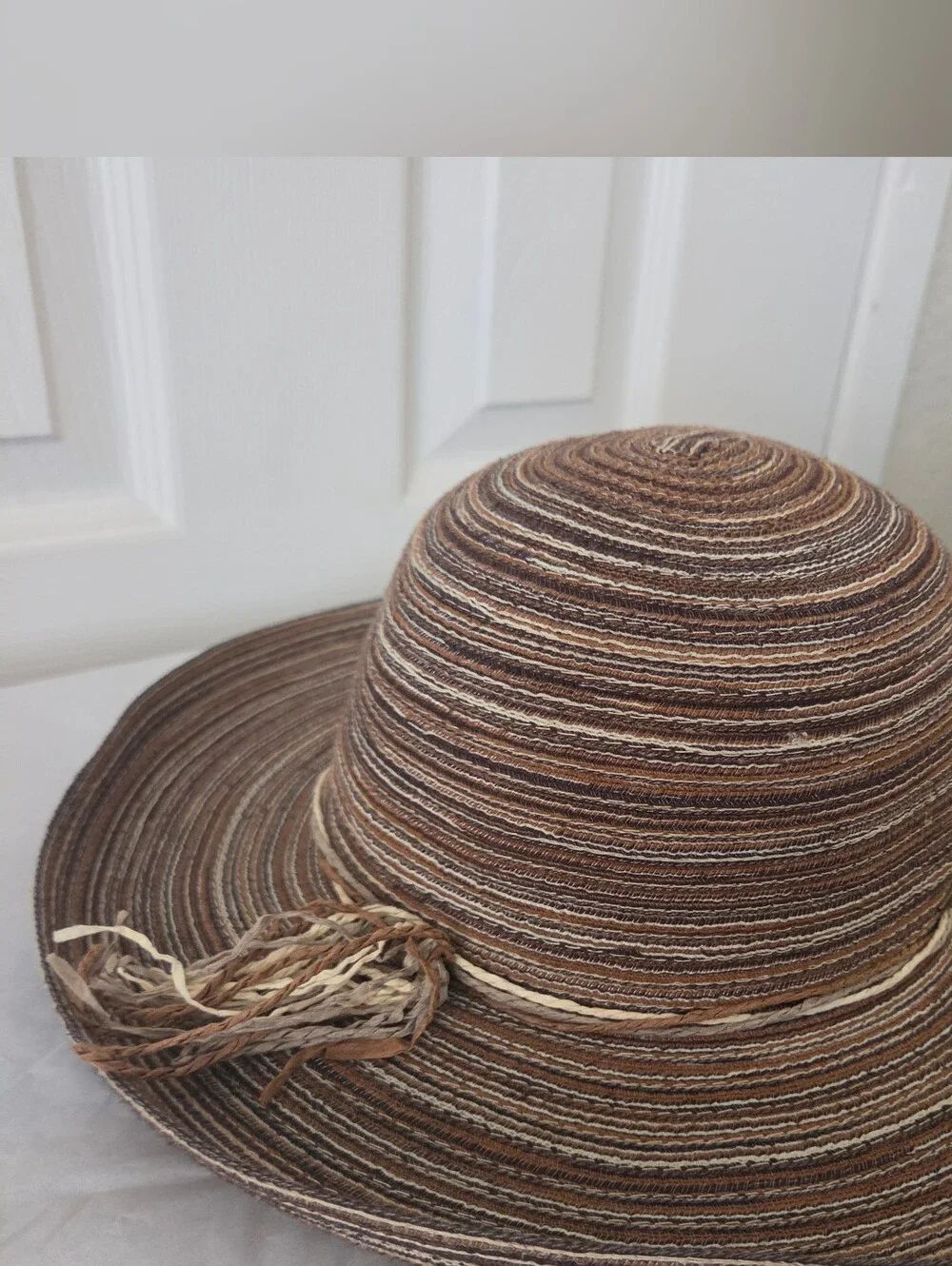 Angela & William Brown Striped 100% Cotton Woven Sun Hat